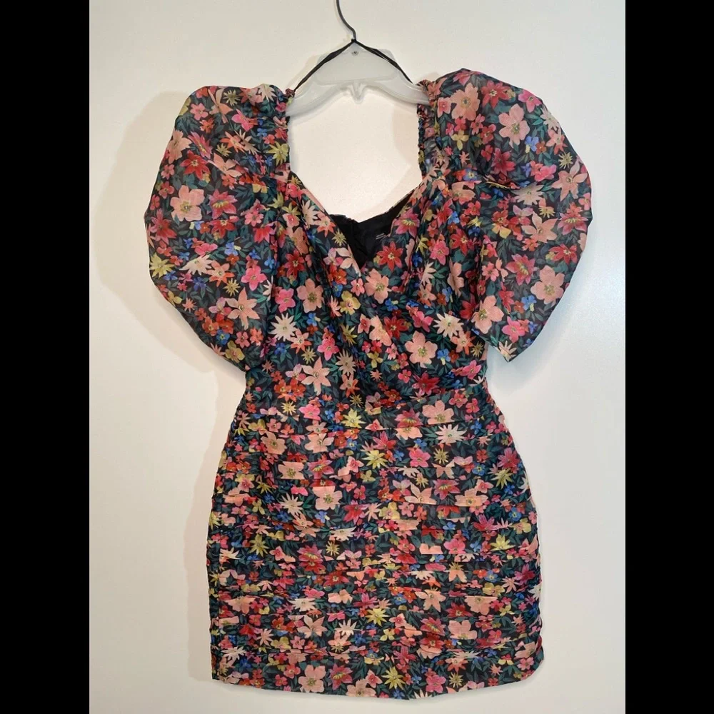 #40 C/MEO Black Garden Floral Mini Dress size M - Picture 4 of 11